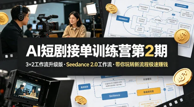 AI短剧接单训练营第2期，3+2工作流升级版，Seedance 2.0工作流，带你玩转新流程极速賺钱-33资源网