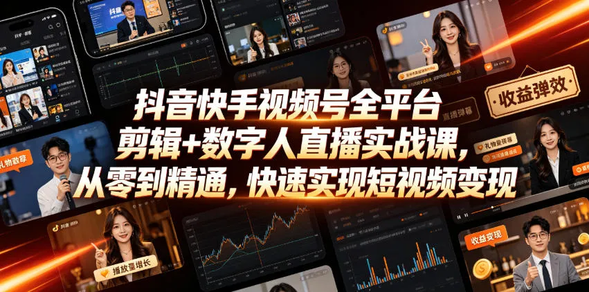 抖音快手视频号全平台剪辑+数字人直播实战课,从零到精通,快速实现短视频变现(更新2026年10月)-33资源网
