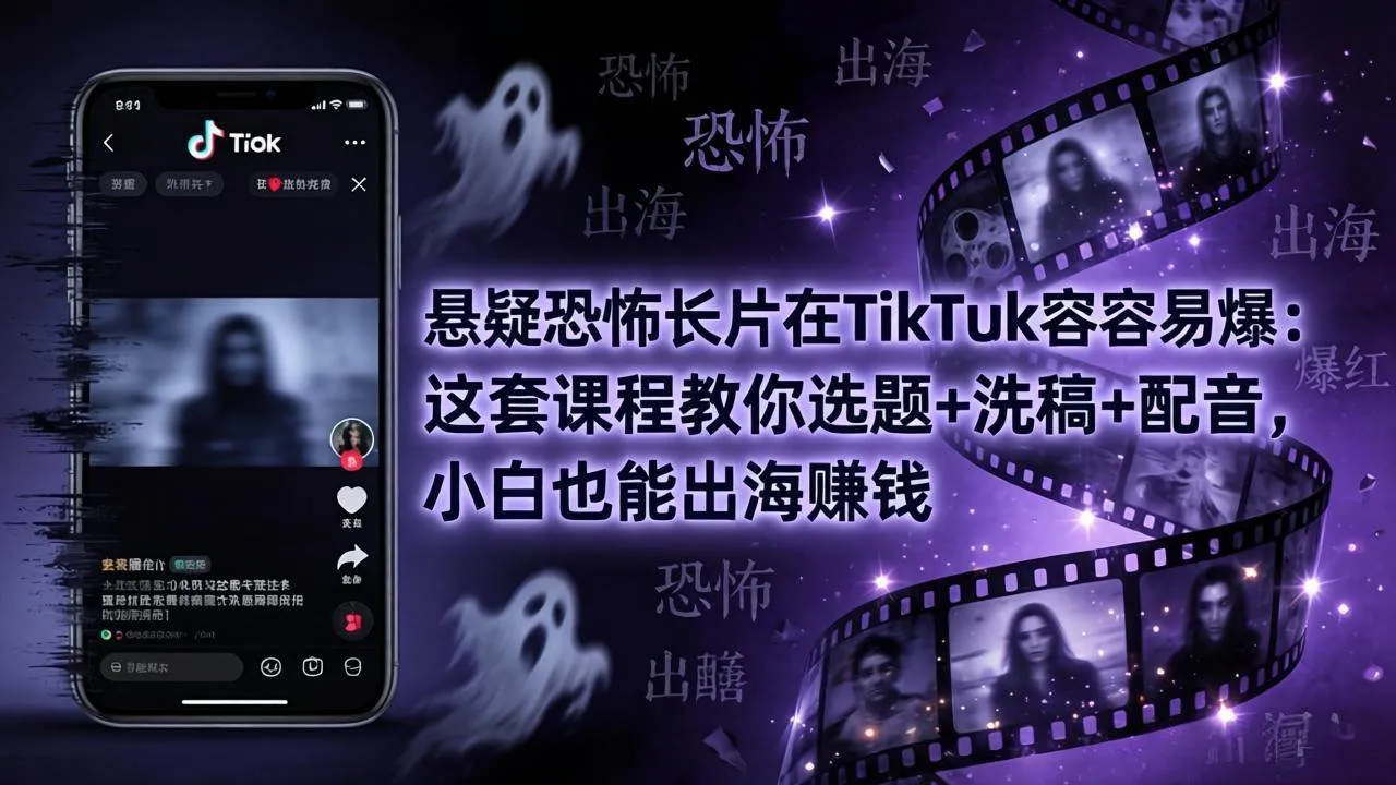 （18220期）悬疑恐怖长片在TikTok最容易爆：这套课程教你选题+洗稿+配音，小白也能出海赚钱-33资源网