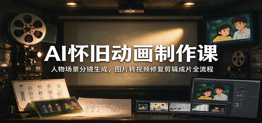 AI怀旧动画制作课:人物场景分镜生成,图片转视频修复剪辑成片全流程-33资源网