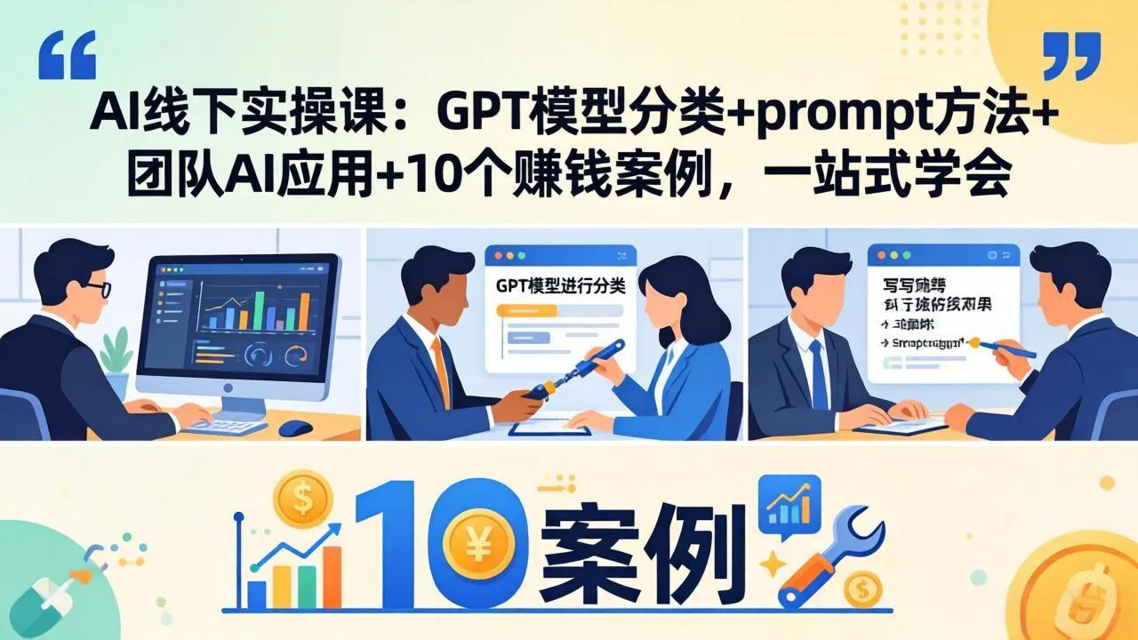 AI线下实操课：GPT模型分类+prompt方法+团队AI应用+10个赚钱案例，一站式学会-33资源网