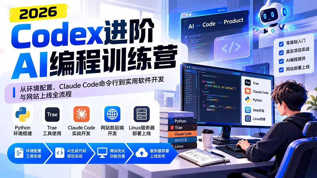 Codex进阶AI编程训练营:从环境配置、Claude Code命令行到实用软件开发与网站上线全流程-33资源网