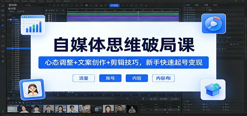 自媒体思维破局课：心态调整+文案创作+剪辑技巧，新手快速起号变现-33资源网