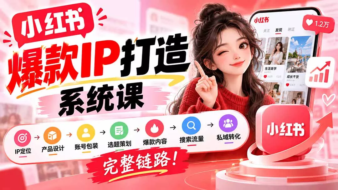 【无水印】小红书爆款IP打造课:IP定位→产品设计→账号包装→选题策划→爆款内容→搜索流量→私域转化,完整链路-33资源网