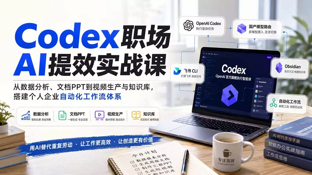 Codex职场AI提效实战课：从数据分析、文档PPT到视频生产与知识库，搭建个人企业自动化工作流体系-33资源网