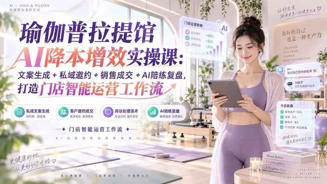（20340期）瑜伽普拉提馆AI降本增效实操课：文案生成+私域邀约+销售成交+AI陪练复盘，打造门店智能运营工作流-33资源网