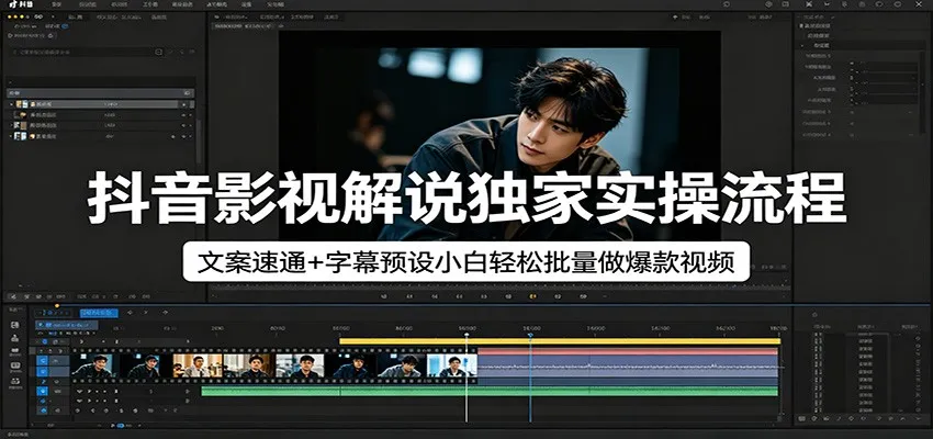 抖音影视解说独家实操流程，文案速通+字幕预设小白轻松批量做爆款视频-33资源网