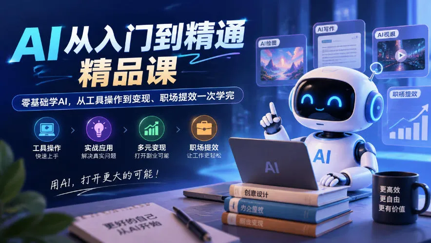 AI从入门到精通精品课,零基础学AI,从工具操作到变现、职场提效一次学完-33资源网