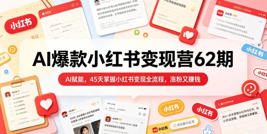 AI爆款小红书变现营62期2026年5月，AI赋能，45天掌握小红书变现全流程，涨粉又賺钱-33资源网