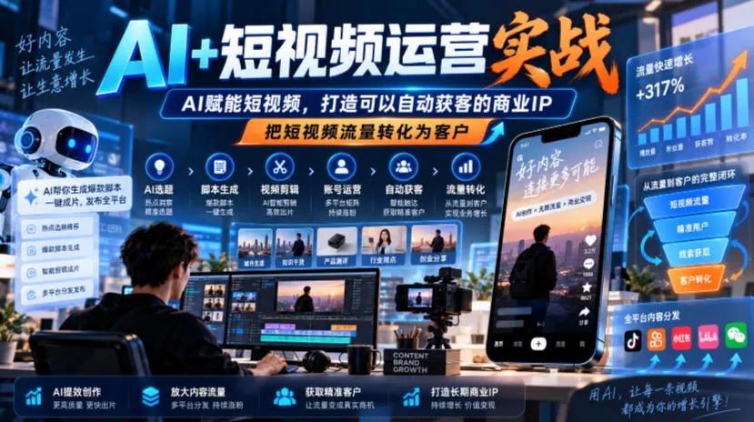 AI+短视频运营实战,AI赋能短视频,打造可以自动获客的商业IP,把短视频流量转化为客户-33资源网