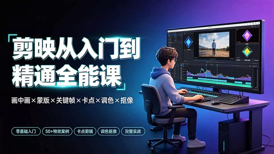 剪映从入门到精通全能课：画中画×蒙版×关键帧×卡点×调色×抠像，一站式掌握剪辑核心技能-33资源网