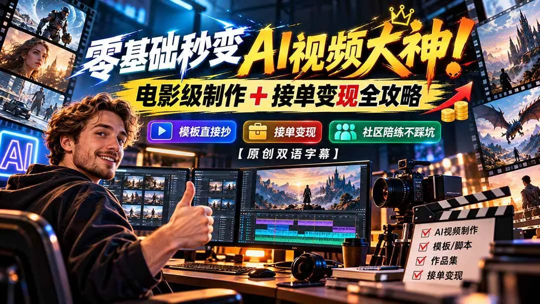 （20897期）零基础秒变AI视频大神！电影级制作 + 接单变现全攻略，模板直接抄，社区陪练不踩坑【原创双语字幕】-33资源网