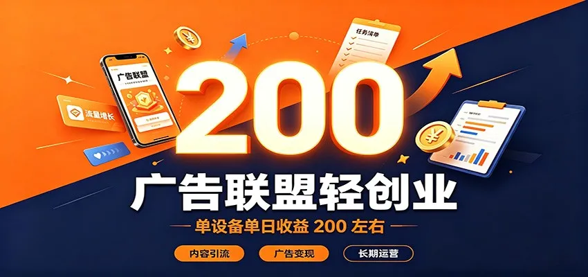 广告联盟轻创业，单设备单日收益200左右，内容引流广告变现长期运营-33资源网