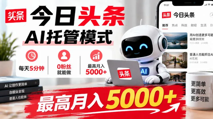 今日头条AI托管模式，每天5分钟，0粉丝就能做，最高月入5000+【揭秘】-33资源网