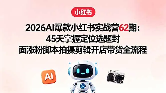（18606期）2026AI爆款小红书实战营62期：45天掌握定位选题封面涨粉脚本拍摄剪辑开店带货全流程-33资源网