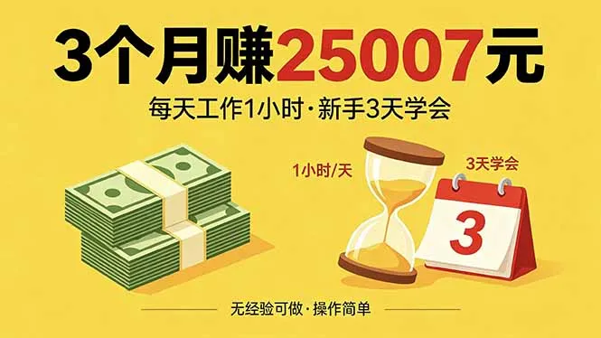 3个月赚钱25007元，每天工作1个小时，新手3天全部学会！-33资源网
