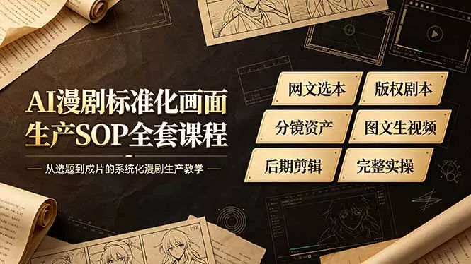 AI漫剧标准化画面生产SOP全套课程-更新,网文选本版权剧本分镜资产全覆盖,图文生视频后期剪辑完整实操教学-33资源网