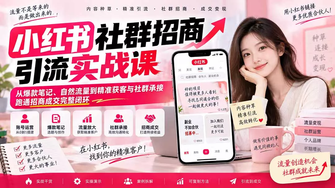 小红书社群招商引流实战课-无水印：从爆款笔记、自然流量到精准获客与社群承接，跑通招商成交完整闭环-33资源网