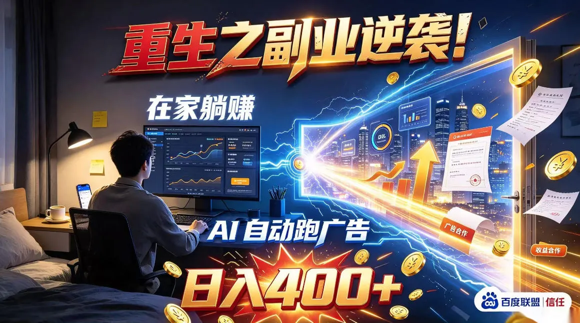 重生之副业逆袭!在家躺赚AI自动跑广告日入400+,无需人工操作【揭秘】 重生之副业逆袭!在家躺赚AI自动跑广告日入400+,无需人工操作【揭秘】