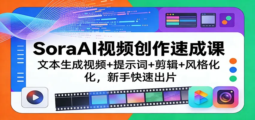 SoraAI视频创作速成课：文本生成视频+提示词+剪辑+风格化，新手快速出片-33资源网