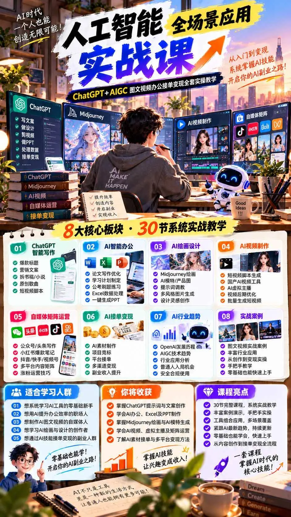 (21029期)一个人掌握AI写作设计剪辑全套技能:从ChatGPT办公、AI绘画到虚拟主播、自媒体运营及接单变现-33资源网