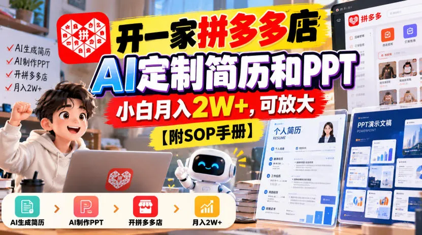 开一家拼多多店,AI定制简历和PPT,小白月入2W+,可放大【附SOP手册】【揭秘】-33资源网