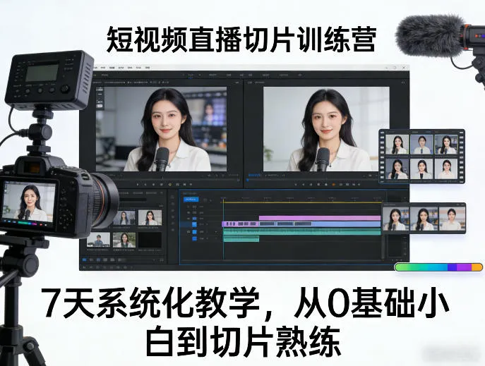 短视频直播切片训练营，7天系统化教学，从0基础小白到切片熟练-33资源网