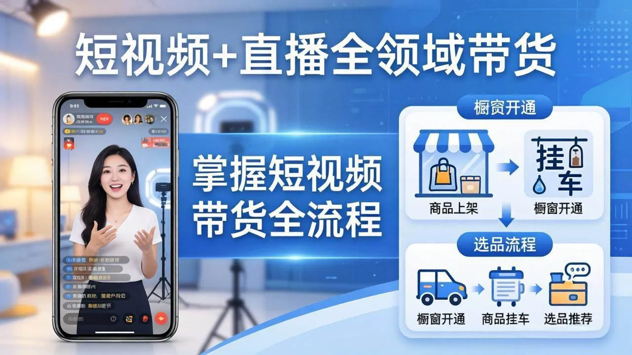 （17835期）短视频+直播全领域带货：掌握橱窗开通、挂车、选品、爆款文案改编等短视频带货全流程-33资源网