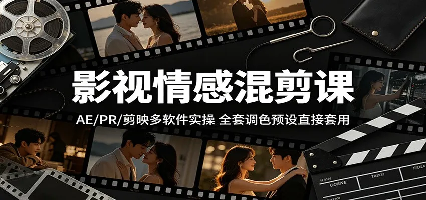 影视情感混剪课：AE/PR/剪映多软件实操，全套调色预设直接套用-33资源网