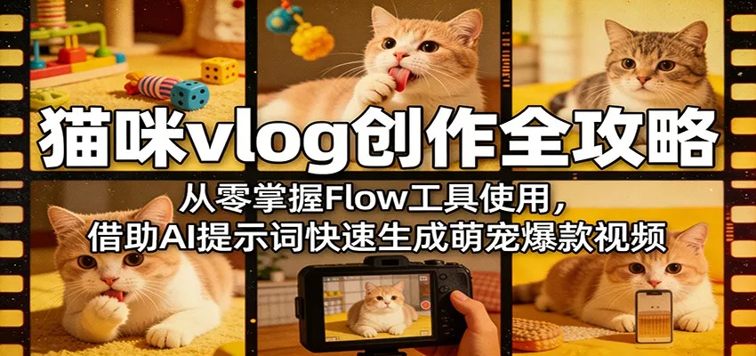 猫咪vlog创作全攻略：从零掌握Flow工具使用，借助AI提示词快速生成萌宠爆款视频-33资源网