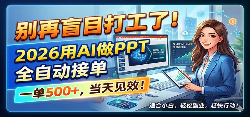 别再盲目打工了！2026用AI做PPT全自动接单，一单5张+，当天见效！-33资源网