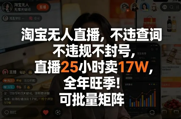 淘宝无人直播，不违规不封号，直播25小时卖17W，全年旺季！可批量矩阵【揭秘】-33资源网