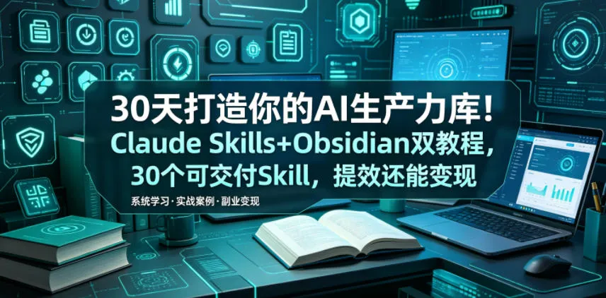 30天打造你的AI生产力库!Claude Skills+Obsidian 双教程,30 个可交付 Skill,提效还能变现-33资源网