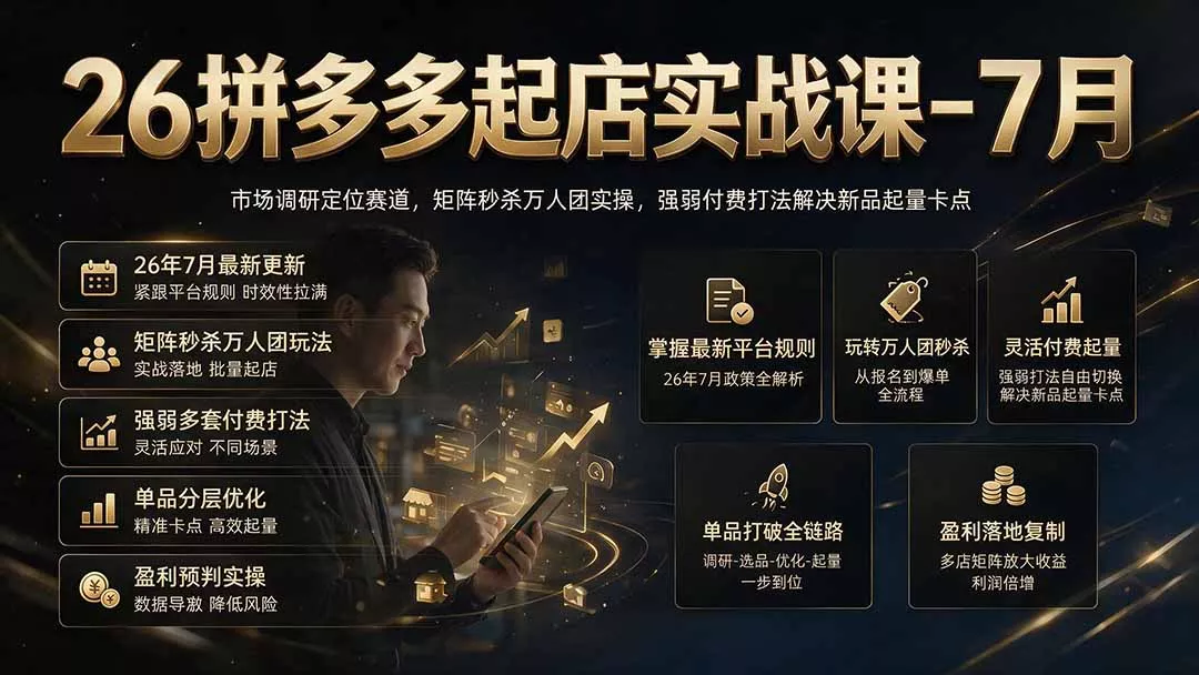 26拼多多起店实战课-7月|市场调研定位赛道,矩阵秒杀万人团实操,强弱付费打法解决新品起量卡点-33资源网