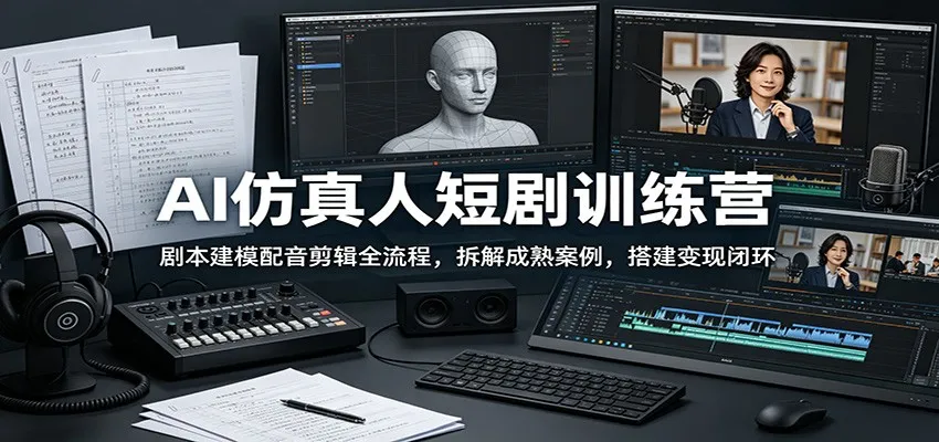 AI仿真人短剧训练营：剧本建模配音剪辑全流程，拆解成熟案例，搭建变现闭环-33资源网