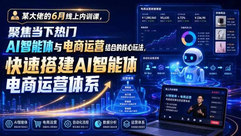 某大佬的6月线上内训课,聚焦当下热门AI智能体与电商运营结合的核心玩法,快速搭建AI智能体电商运营体系-33资源网