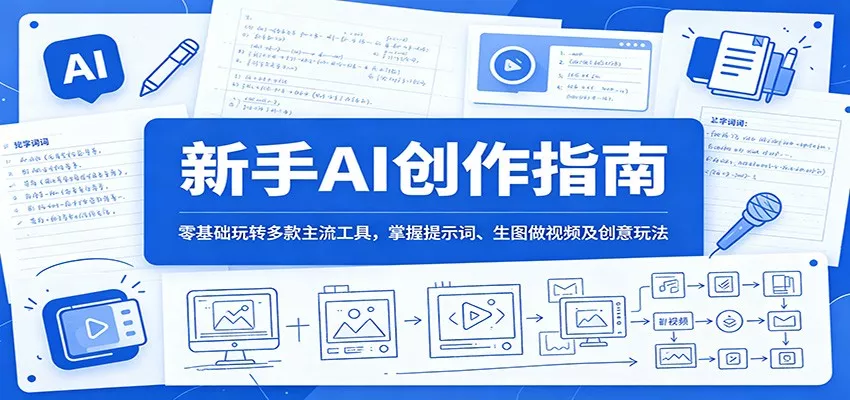 新手AI创作指南：零基础玩转多款主流工具，掌握提示词、生图做视频及创意玩法-33资源网
