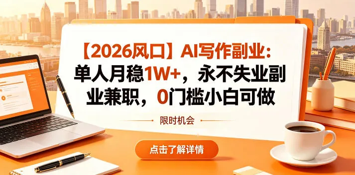 【2026风口】AI写作副业：单人月稳1W+，永不失业副业兼职，0门槛小白可做【揭秘】-33资源网