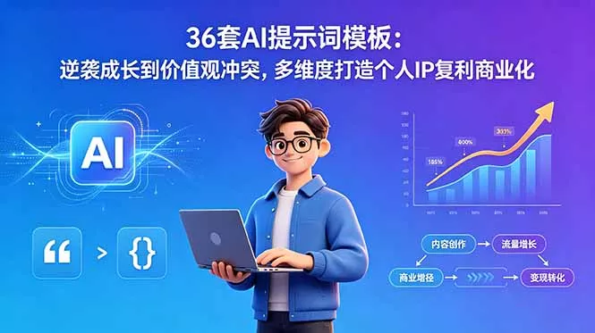 36套AI提示词模板：逆袭成长到价值观冲突，多维度打造个人IP复利商业化-33资源网