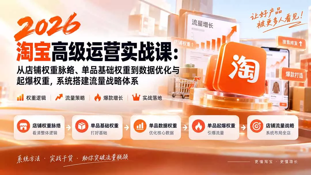2026淘宝高级运营实战课:从店铺权重脉络、单品基础权重到数据优化与起爆权重,系统搭建流量战略体系-33资源网