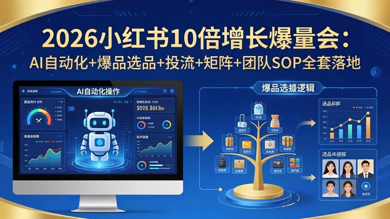 2026小红书10倍增长爆量会：AI自动化+爆品选品+投流+矩阵+团队SOP全套落地-33资源网