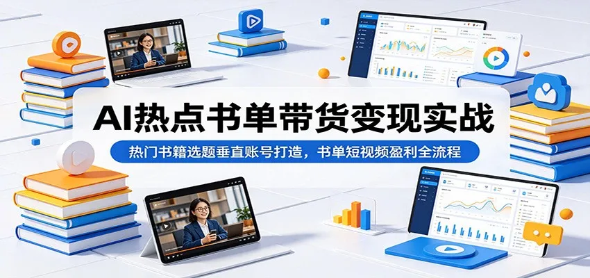AI热点书单带货变现实战：热门书籍选题垂直账号打造，书单短视频盈利全流程-33资源网