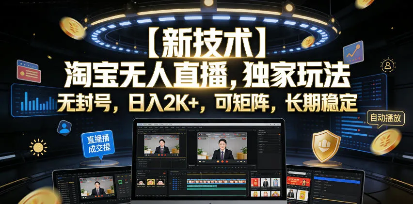 【新技术】淘宝无人直播,独家玩法,无封号,日入2K+,可矩阵,长期稳定【揭秘】-33资源网