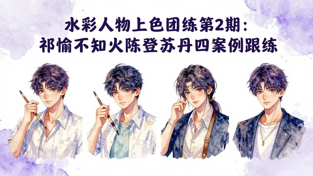 水彩人物上色团练第2期：祁煜不知火陈登苏丹四案例跟练，手把手提升绘画能力-33资源网