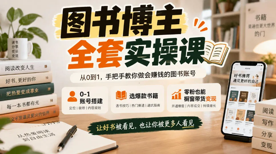 图书博主全套实操课，0‑1账号搭建，选爆款书籍，零粉也能橱窗带货变现-33资源网
