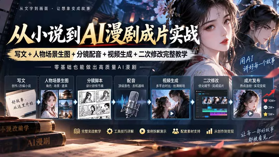 从小说到AI漫剧成片实战：写文+人物场景生图+分镜配音+视频生成+二次修改完整教学-33资源网