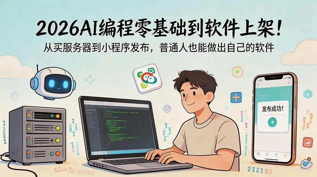 (18905期)2026AI编程零基础到软件上架!从买服务器到小程序发布,普通人也能做出自己的软件 (18905期)2026AI编程零基础到软件上架!从买服务器到小程序发布,普通人也能做出自己的软件