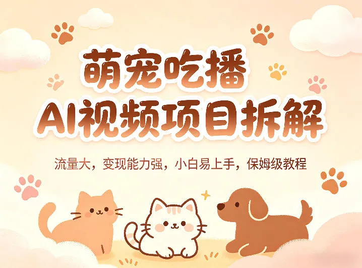 萌宠吃播AI视频项目拆解，流量大，变现能力强，小白易上手，保姆级教程-33资源网