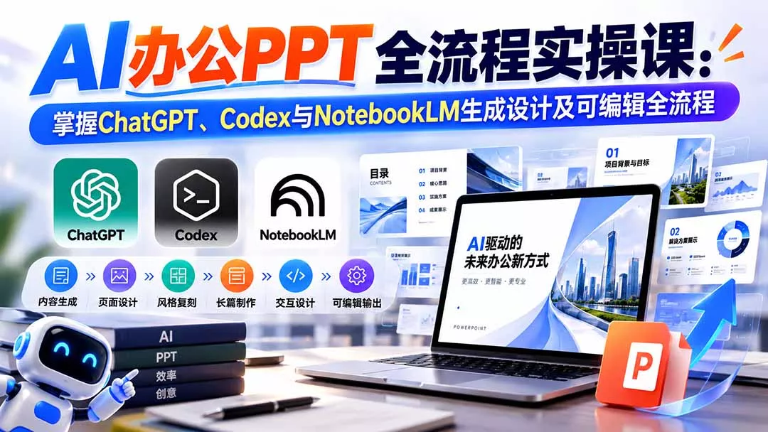【无水印】AI办公PPT全流程实操课: 掌握ChatGPT、Codex与NotebookLM生成设计及可编辑全流程-33资源网