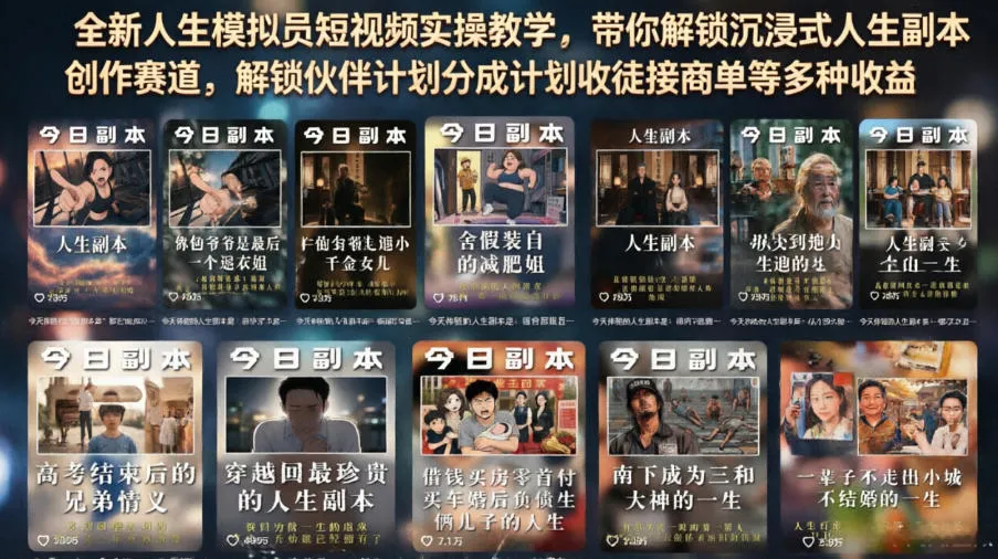 全新人生模拟员短视频实操教学,带你解锁沉浸式人生副本创作赛道,解锁伙伴计划分成计划收徒接商单等多种收益-33资源网